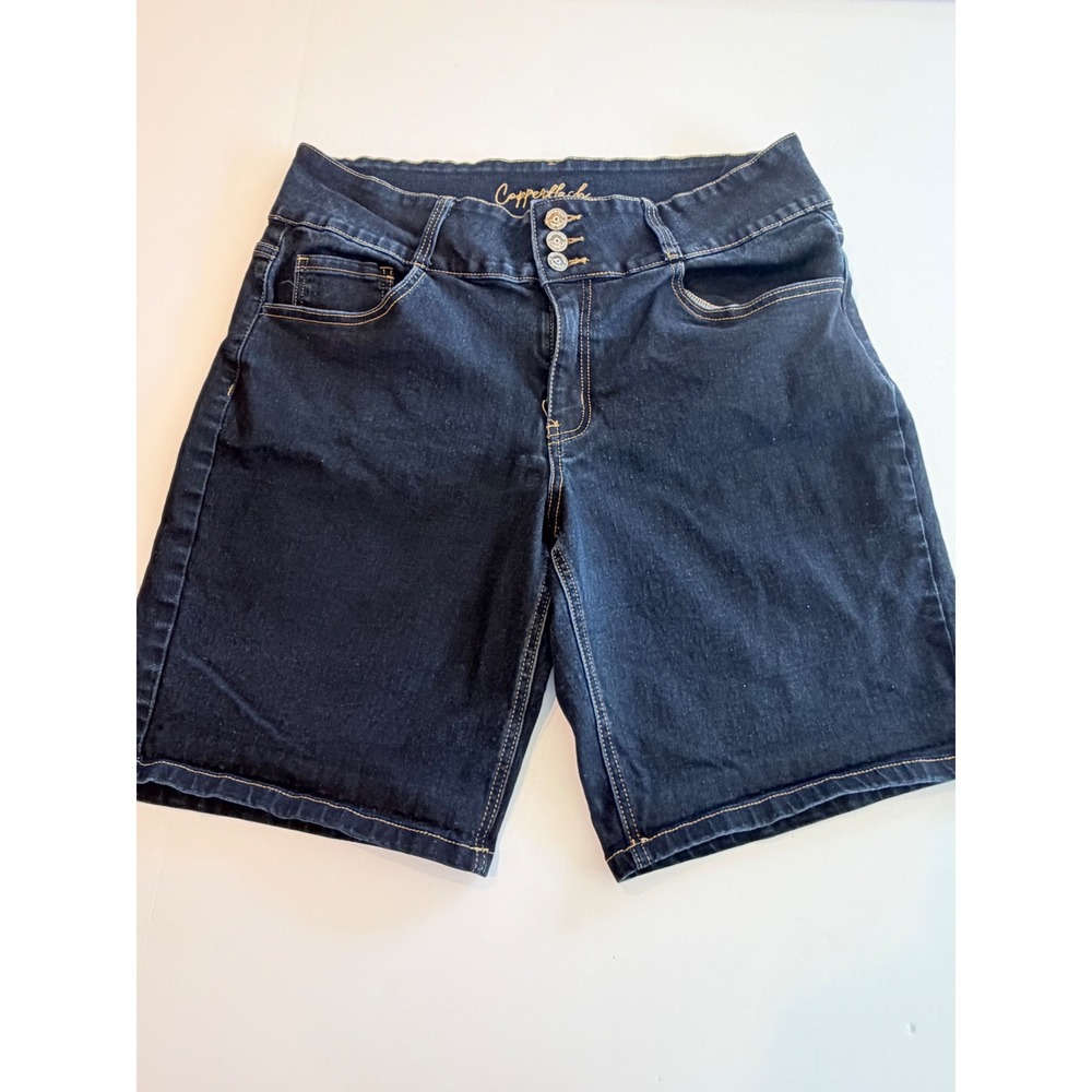 Copperflash Womens Mid Rise Bermuda Shorts Dark Wash Denim Blue Size 16